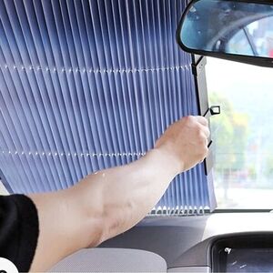 Retractable Car Sunshade 18x47 in. Front Window Pleated Heat Shield